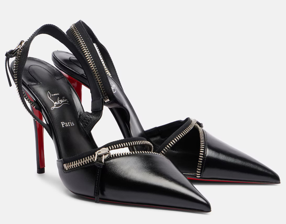 Christian Louboutin Slingyzip 100 Black Leather Zipper Slingback Heel Pump 36